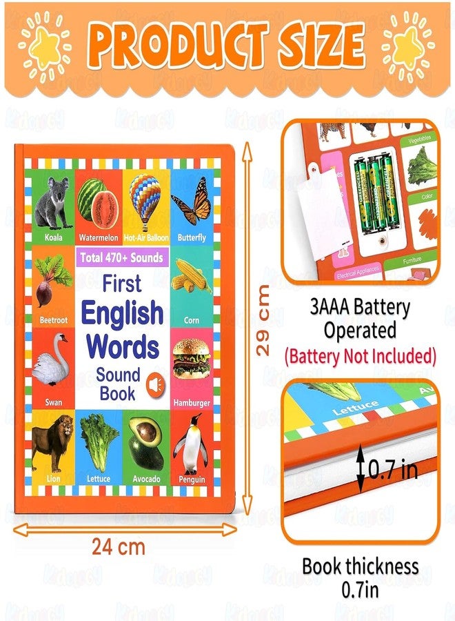 Kidology My First English Words Sound Book for Kids | 470+ Words Interactive Talking & Musical Learning Book with 21 Topics, Built-in Quiz, Nursery Rhymes & Piano | Educational Audio Toy Age 3+ - Image 2