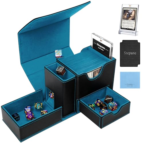 Stepane MTG Deck Box for Commander Display with Dice Tower Fits 100 DoubleSleeved Cards for TCGPTCG Multifunctional Card Storage Box with a 35PT Magnetic Card Holder Black Cyan - Image 1