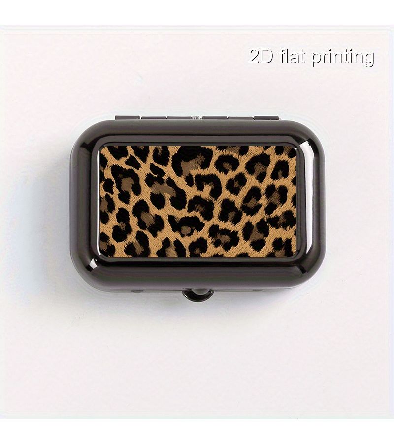 Black Leopard Print Portable Ashtray Metal Box for Men Outdoor Car Use - Image 2