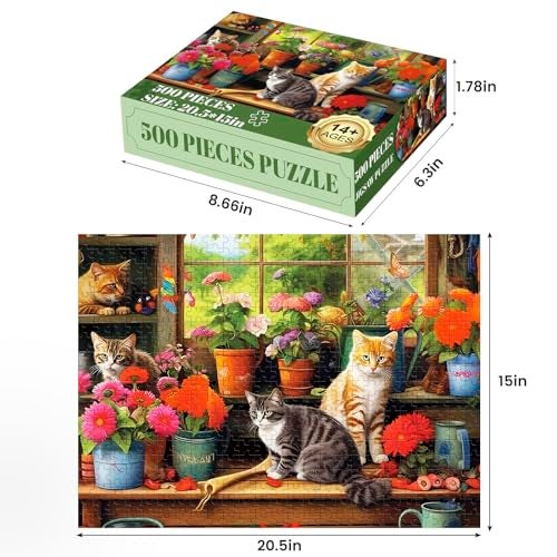 Edsjegn 500 Piece Puzzle for AdultsCats and Flowers Recycled Cardboar Jigsaw Puzzles 500 Pieces Challenging Family Activity Great Gift Idea for Family Friends Difficult Puzzles Size 205 x 15 inches - Image 5