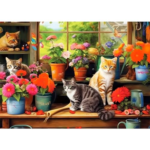 Edsjegn 500 Piece Puzzle for AdultsCats and Flowers Recycled Cardboar Jigsaw Puzzles 500 Pieces Challenging Family Activity Great Gift Idea for Family Friends Difficult Puzzles Size 205 x 15 inches - Image 1
