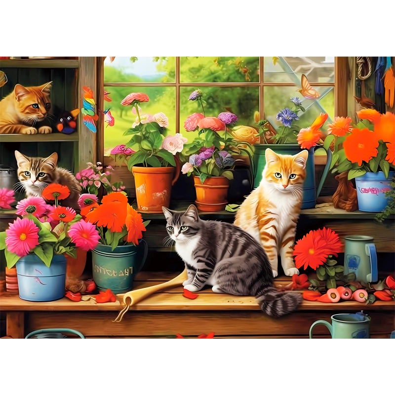 Edsjegn 500 Piece Puzzle for AdultsCats and Flowers Recycled Cardboar Jigsaw Puzzles 500 Pieces Challenging Family Activity Great Gift Idea for Family Friends Difficult Puzzles Size 205 x 15 inches - Image 3