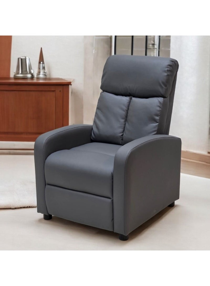 مفروشات صابر واخوانه (ذ.م.م) SBF Single Seater PU Leather Recliner Chair – Manual Reclining Sofa with Modern Design & Soft Padding – Comfortable One-Seater Lounge Chair for Living Room & Home Relaxation, Grey  - Image 2