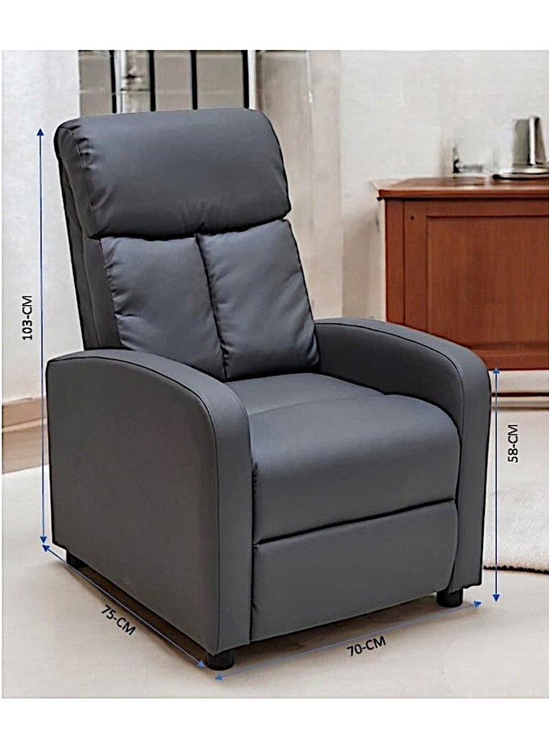 مفروشات صابر واخوانه (ذ.م.م) SBF Single Seater PU Leather Recliner Chair – Manual Reclining Sofa with Modern Design & Soft Padding – Comfortable One-Seater Lounge Chair for Living Room & Home Relaxation, Grey  - Image 5