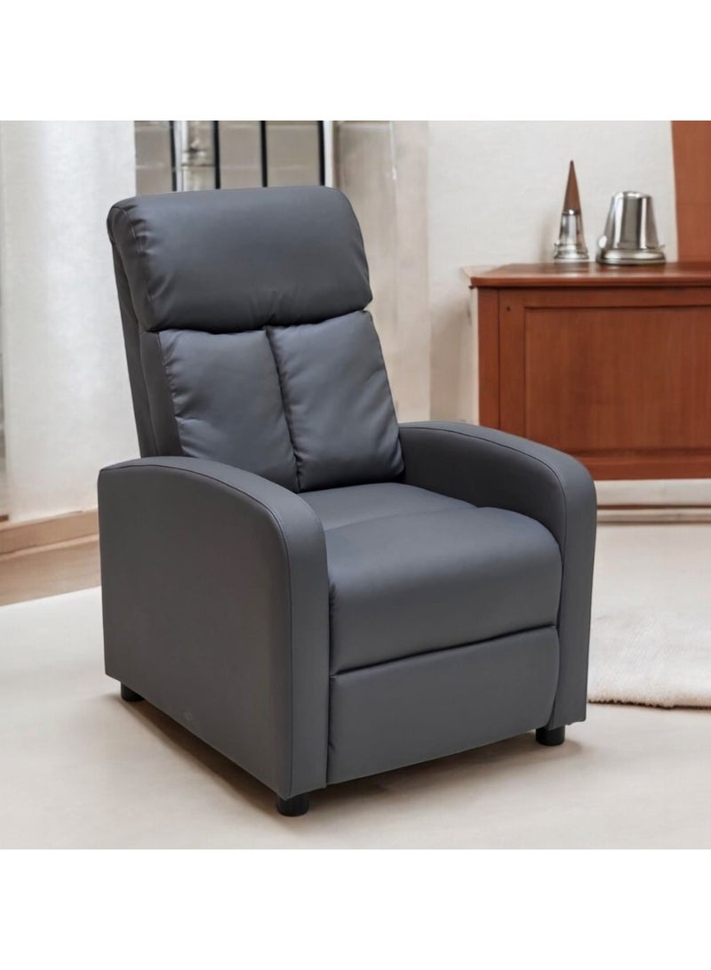 مفروشات صابر واخوانه (ذ.م.م) SBF Single Seater PU Leather Recliner Chair – Manual Reclining Sofa with Modern Design & Soft Padding – Comfortable One-Seater Lounge Chair for Living Room & Home Relaxation, Grey  - Image 1