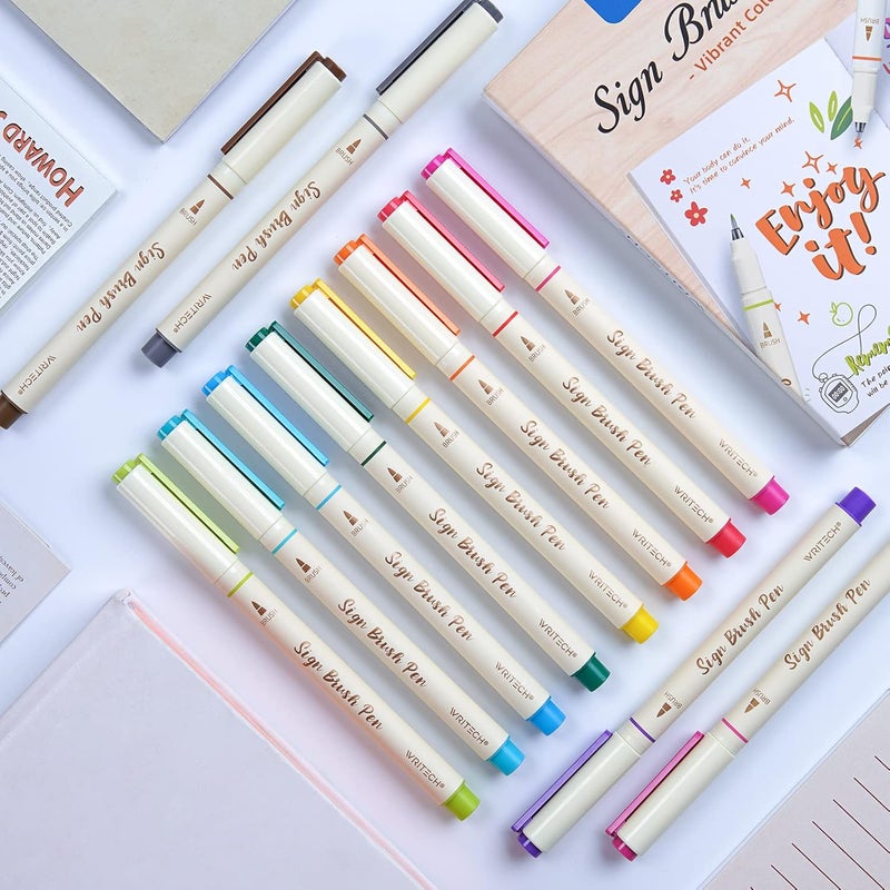 WRITECH Brush Tip Marker Pens: Artist Markers Flexible Tip Water Based 12ct Assorted Colors for Journaling Adult Coloring Hand Lettering Calligraphy Drawing Vibrant Colored - Image 3