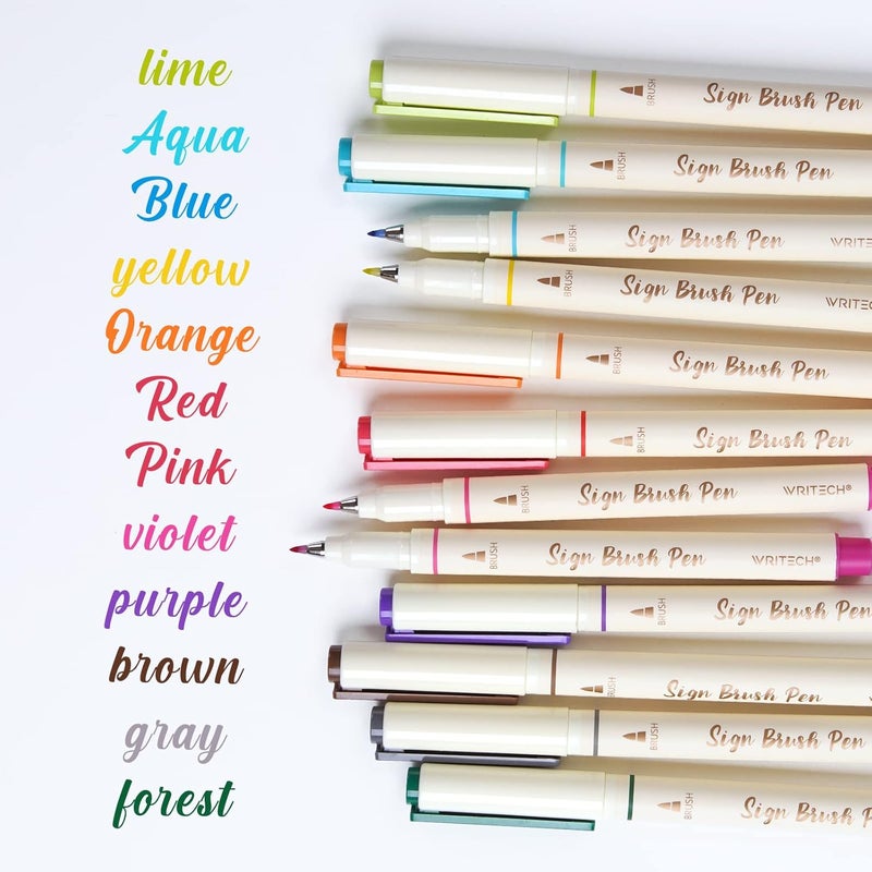 WRITECH Brush Tip Marker Pens: Artist Markers Flexible Tip Water Based 12ct Assorted Colors for Journaling Adult Coloring Hand Lettering Calligraphy Drawing Vibrant Colored - Image 2