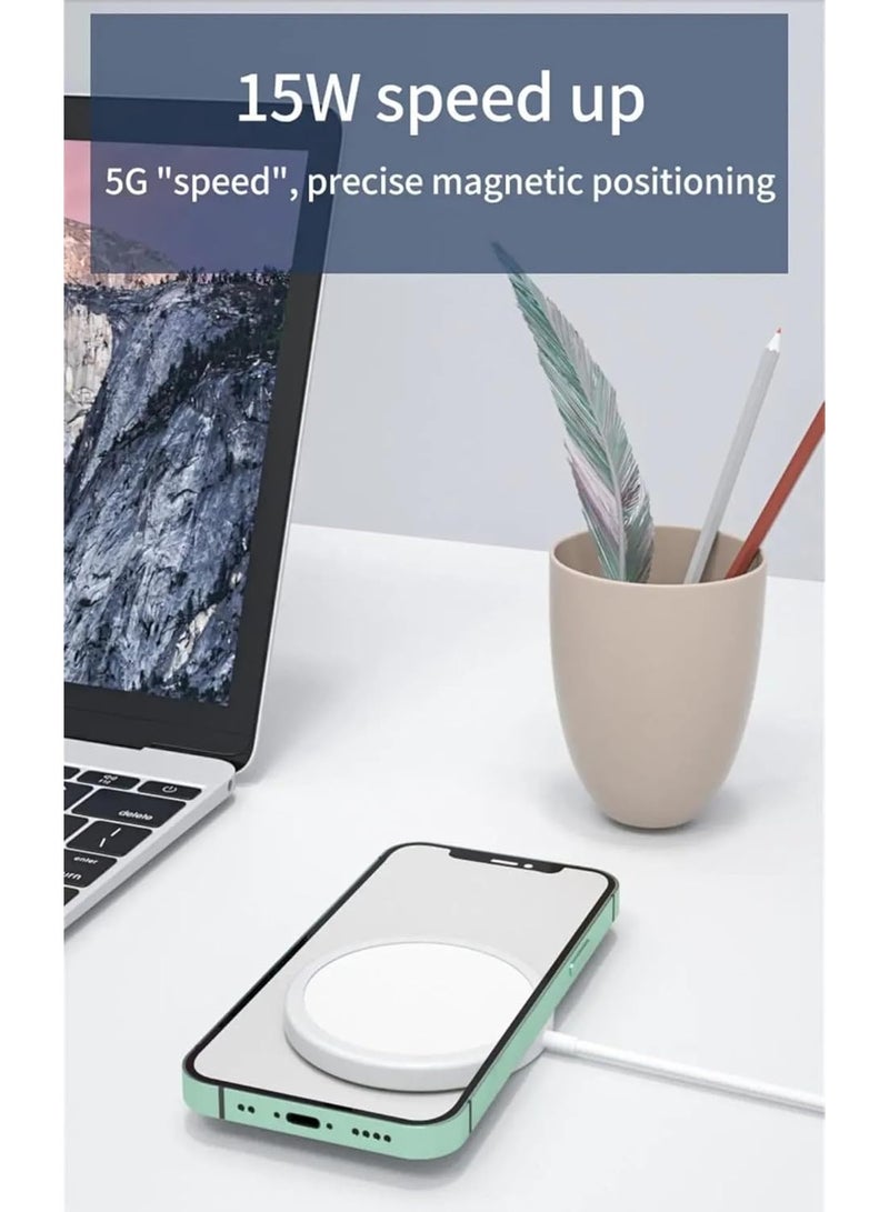 MUNTAQI لوحة شحن لاسلكي مغناطيسية سريعة 15 واط – لوحة شحن لاسلكي متوافقة مع MagSafe لهواتف iPhone 15/14/13/12، شاحن مغناطيسي محمول نحيف مع كابل USB-C للأجهزة المدعومة بتقنية Qi - Image 4