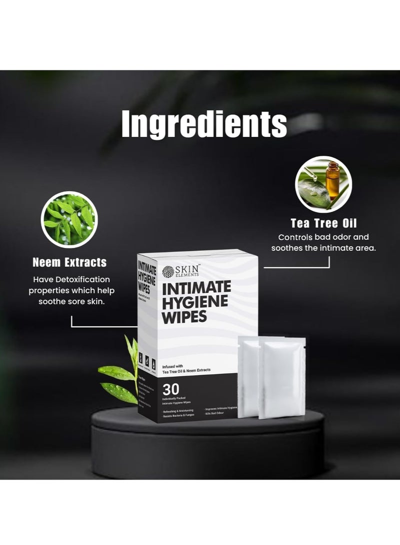 Skin Elements Intimate Hygiene Wipes | All Day Freshness | pH balanced Wipes | Tea Tree Oil & Neem Extracts | 30 Individually Wrapped Intimate Hygiene Wipes - Image 2