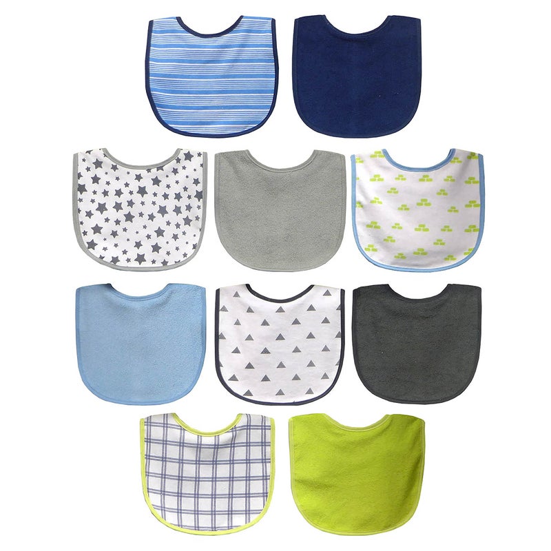 Neat Solutions 10 Pack Water Resistant Bib Set BlueGrey Assorted 10 Count 0 Months