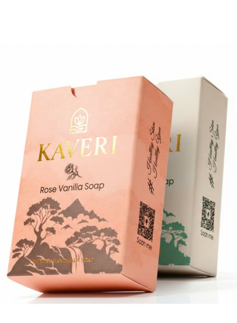 KAVERI Natural Handmade Soap Combo – Neem & Rose Vanilla (2 × 110g) | Cold-Processed Ayurvedic Bath Bar Set for Soft, Clear & Naturally Fragrant Skin - Image 1