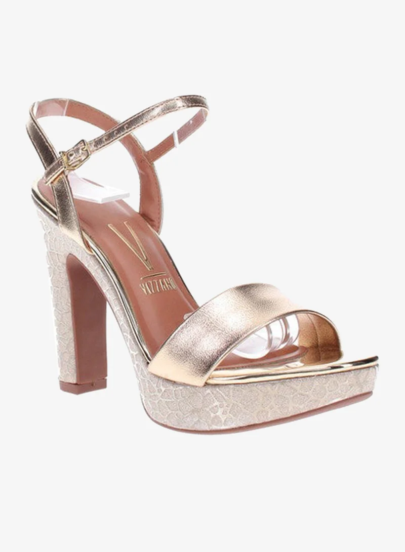 فيزانو صنادل فيزانو نسائية بكعب عالٍ ذهبي | صنع في البرازيل