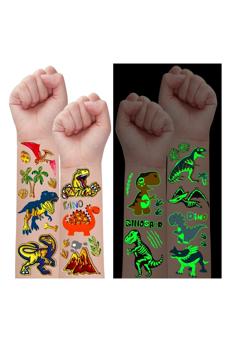 قوس قزح أورينبو 20 ورقة، 180 نمطًا، ملصقات وشم مؤقتة للأطفال على شكل ديناصورات، هدايا حفلات ديناصورات، لوازم، هدايا للأولاد، ديكورات حفلات أعياد الميلاد، ألعاب، أنماط لامعة ومعدنية - Image 1