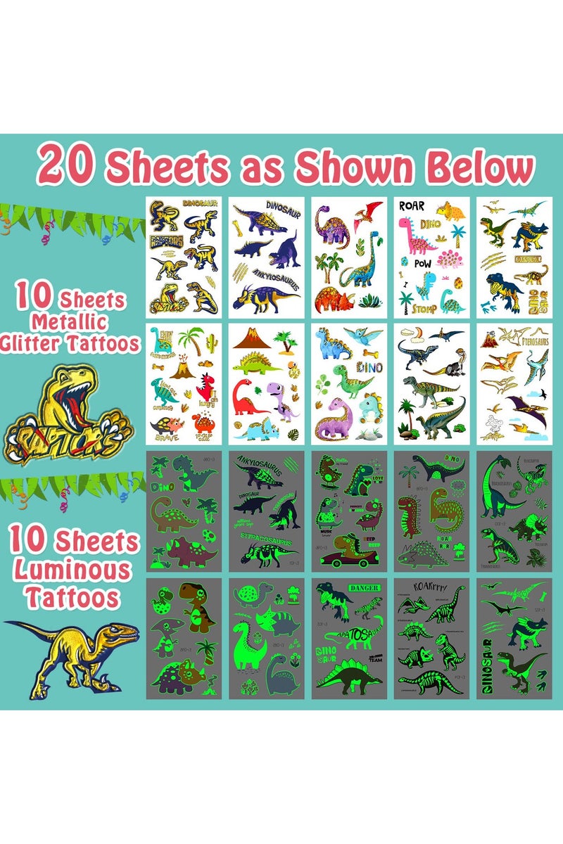 قوس قزح أورينبو 20 ورقة، 180 نمطًا، ملصقات وشم مؤقتة للأطفال على شكل ديناصورات، هدايا حفلات ديناصورات، لوازم، هدايا للأولاد، ديكورات حفلات أعياد الميلاد، ألعاب، أنماط لامعة ومعدنية - Image 2