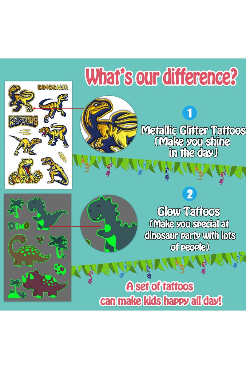 قوس قزح أورينبو 20 ورقة، 180 نمطًا، ملصقات وشم مؤقتة للأطفال على شكل ديناصورات، هدايا حفلات ديناصورات، لوازم، هدايا للأولاد، ديكورات حفلات أعياد الميلاد، ألعاب، أنماط لامعة ومعدنية - Image 3