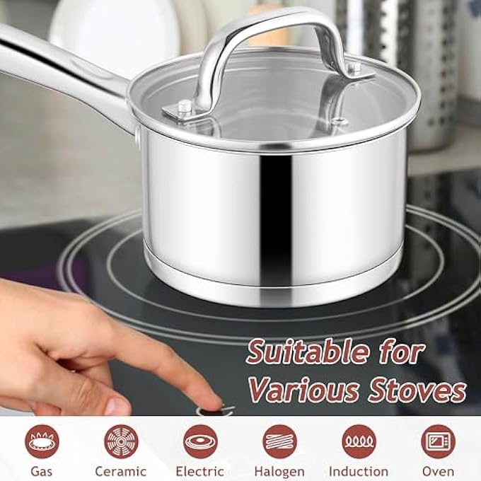 إي-فار قدر صلصة من الفولاذ المقاوم للصدأ مع غطاء، سعة 2 لتر، وعاء حثي للطهي والغليان، متوافق مع جميع المواقد، فرن صحي غير سام، آمن للاستخدام في غسالة الأطباق - Image 4