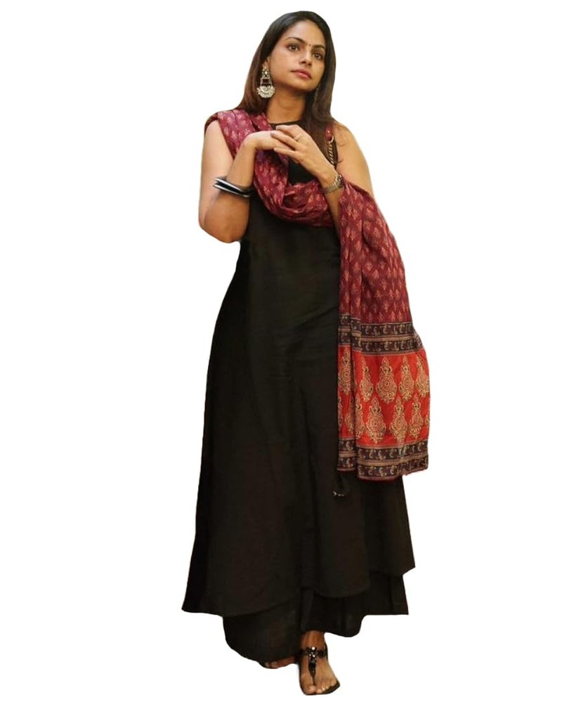 ANNI Designer Women's Rayon Viscose Solid A-Line Kurta with Palazzo & Dupatta (UMIKA Black_XXL_Black_XX-Large) - Image 1