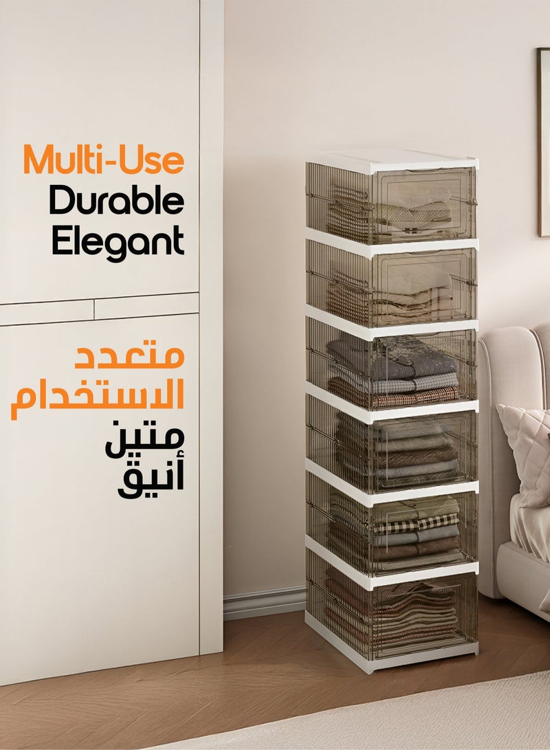 DURKU 6-Level YAH Foldable Storage Organizer - Shoe Organizer, Shoe Rack - Transparent Gray, Stackable  Movable, No Assembly Required, Durable Space-Saving Solution for Shoes, Clothes - Image 4