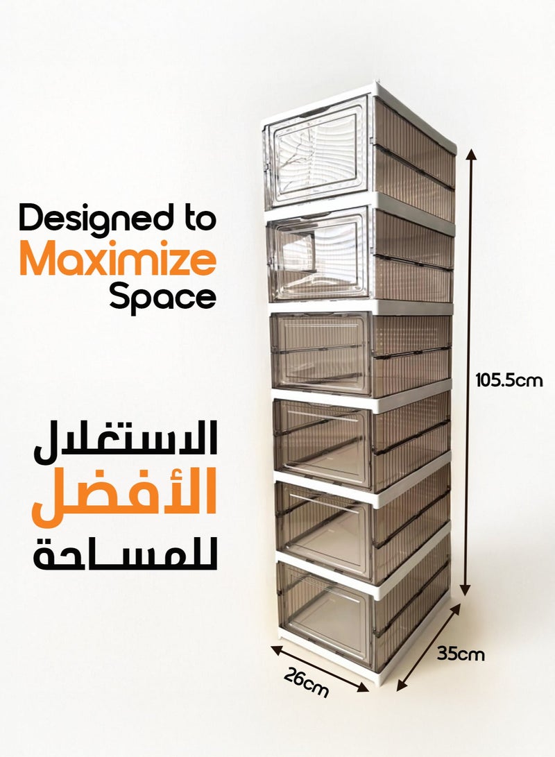 DURKU 6-Level YAH Foldable Storage Organizer - Shoe Organizer, Shoe Rack - Transparent Gray, Stackable  Movable, No Assembly Required, Durable Space-Saving Solution for Shoes, Clothes - Image 3
