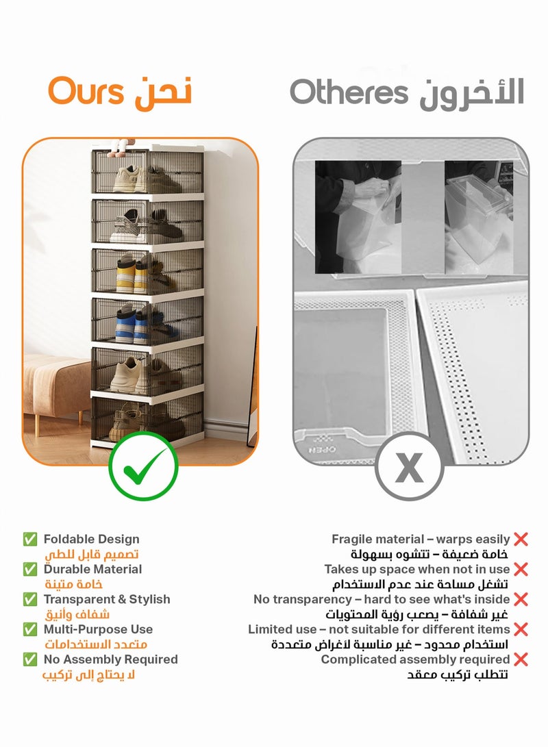 DURKU 6-Level YAH Foldable Storage Organizer - Shoe Organizer, Shoe Rack - Transparent Gray, Stackable  Movable, No Assembly Required, Durable Space-Saving Solution for Shoes, Clothes - Image 5