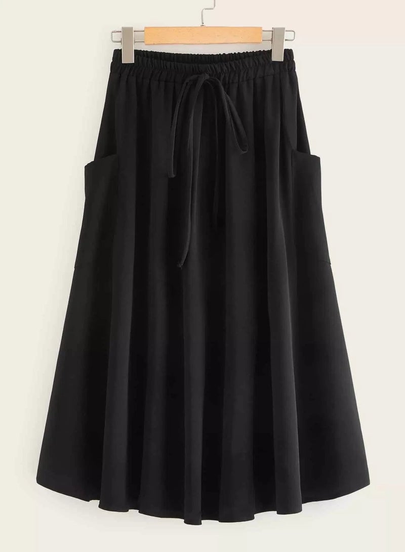 Dual Pocket Drawstring Flared Skirt - Image 1