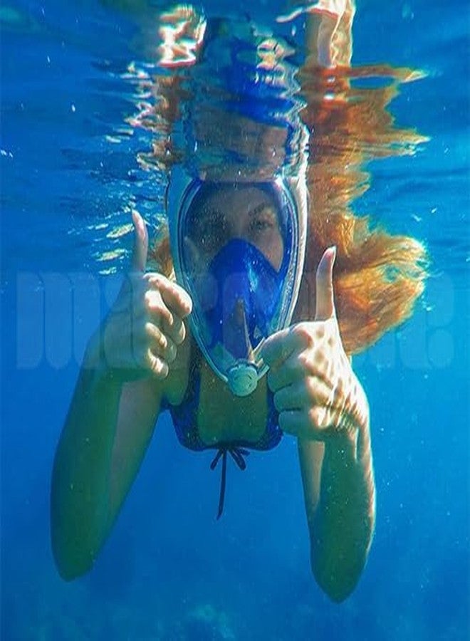 VBM قناع غطس كامل الوجه من VBM - قناع غطس مع رؤية بانورامية 180 درجة، سهل التنفس، مضاد للضباب والتسرب للأطفال والكبار، معدات غطس مزدوجة قابلة للفصل، مثالي للغوص والسباحة (أزرق L/XL) - Image 2