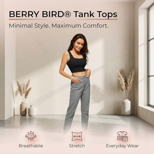 Berry&Bird BERRY BIRD® Stylish Women's Sleeveless Square Neck Ribbed Crop Tops for Gym, Beach,and Casual Stylish Wear Tank Tops - Image 2