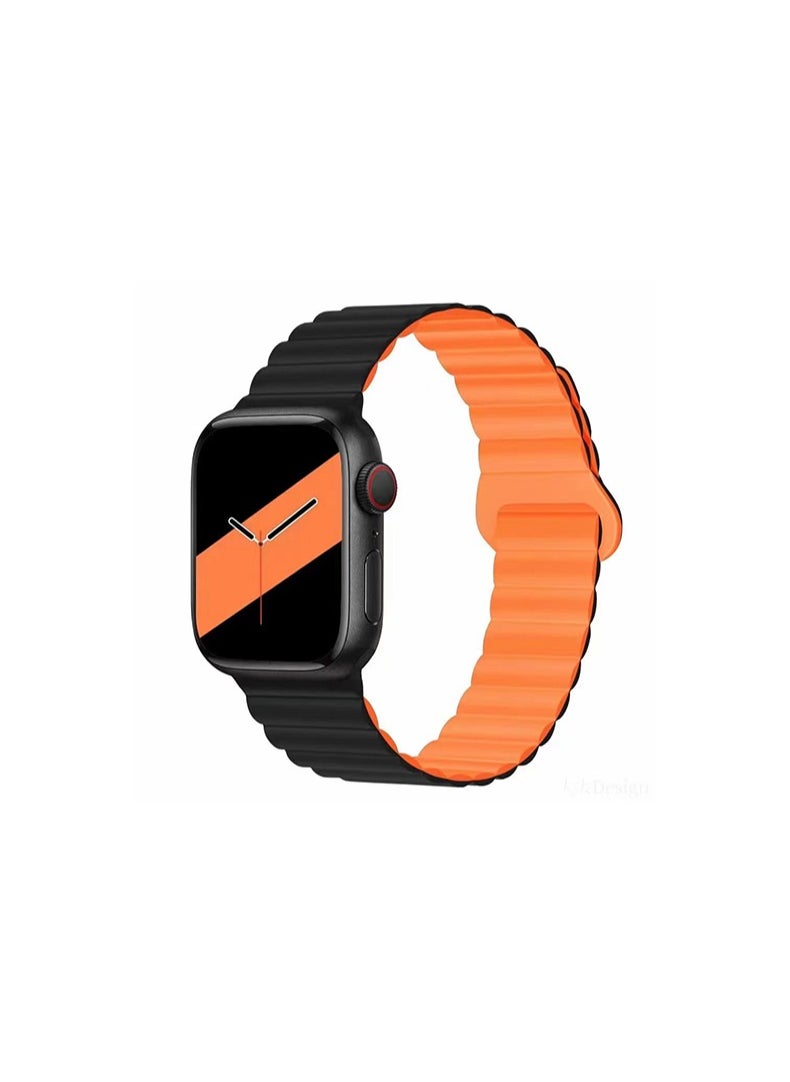 Generic - Double Side Reversible Magnetic Strap 41mm 40mm 38mm Soft Silicone Loop Strap For iWatch Series Ultra/8/7/SE/6/5/4/3/2/1 Black/Orange - Image 1