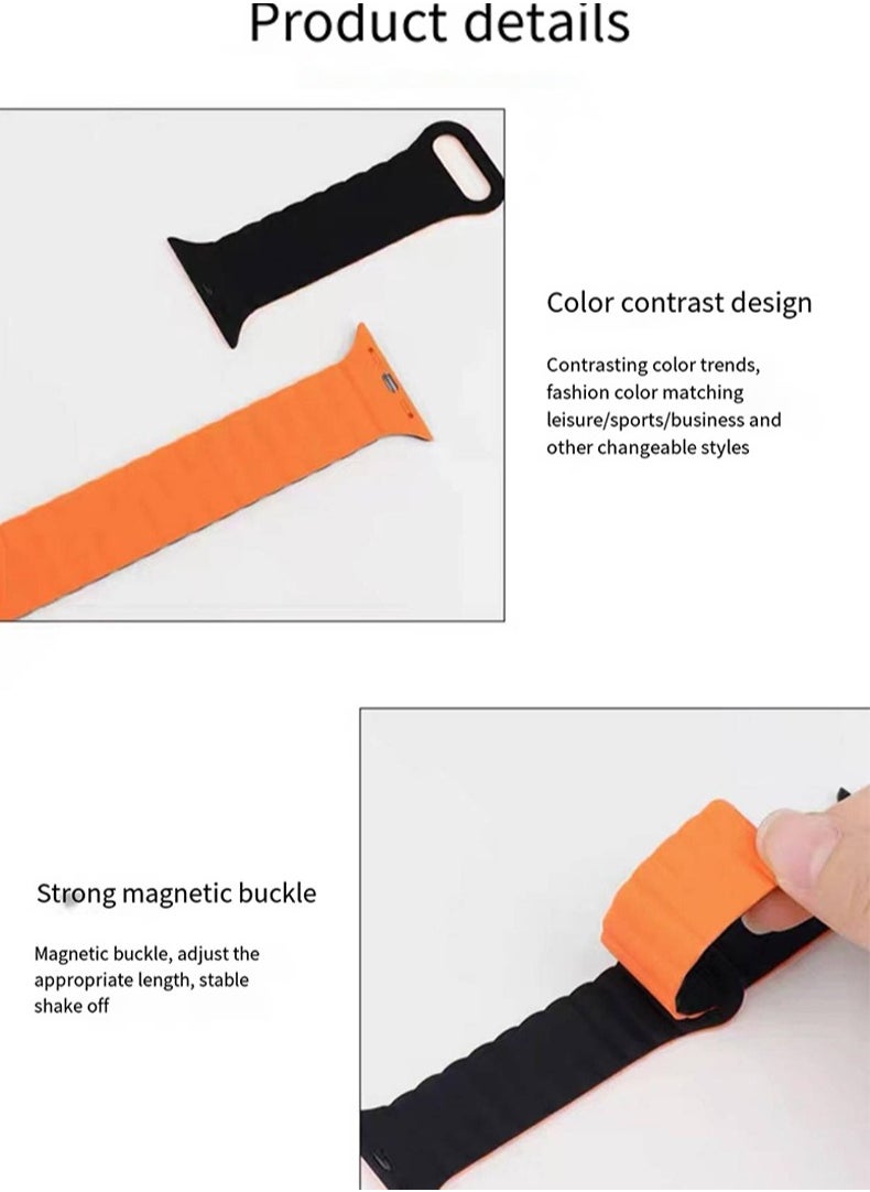 Generic - Double Side Reversible Magnetic Strap 41mm 40mm 38mm Soft Silicone Loop Strap For iWatch Series Ultra/8/7/SE/6/5/4/3/2/1 Black/Orange - Image 1
