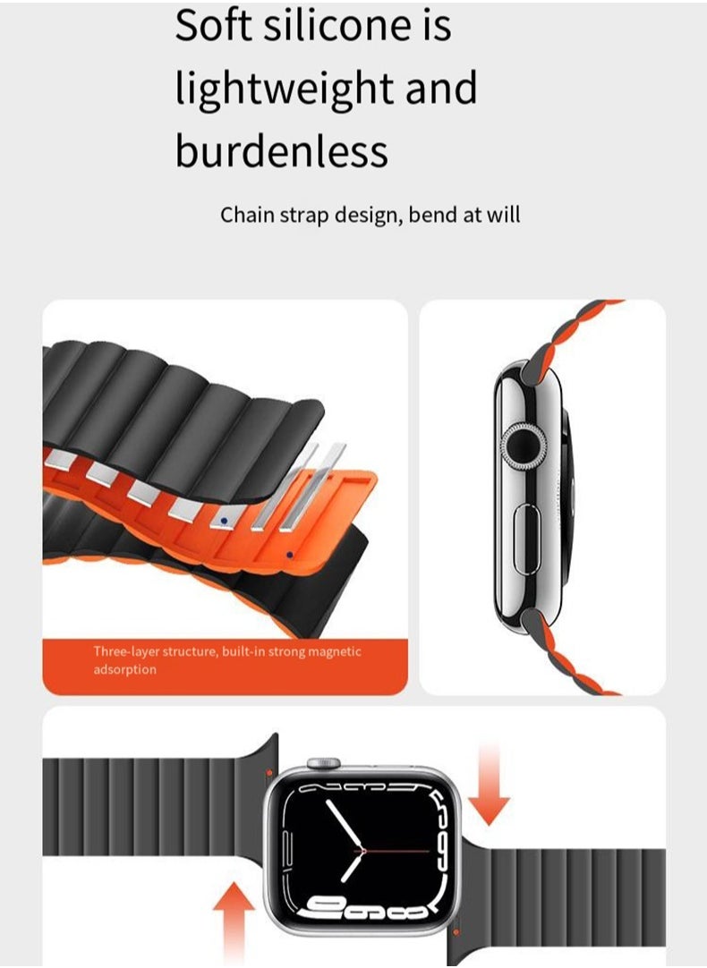 Generic - Double Side Reversible Magnetic Strap 41mm 40mm 38mm Soft Silicone Loop Strap For iWatch Series Ultra/8/7/SE/6/5/4/3/2/1 Black/Orange - Image 1
