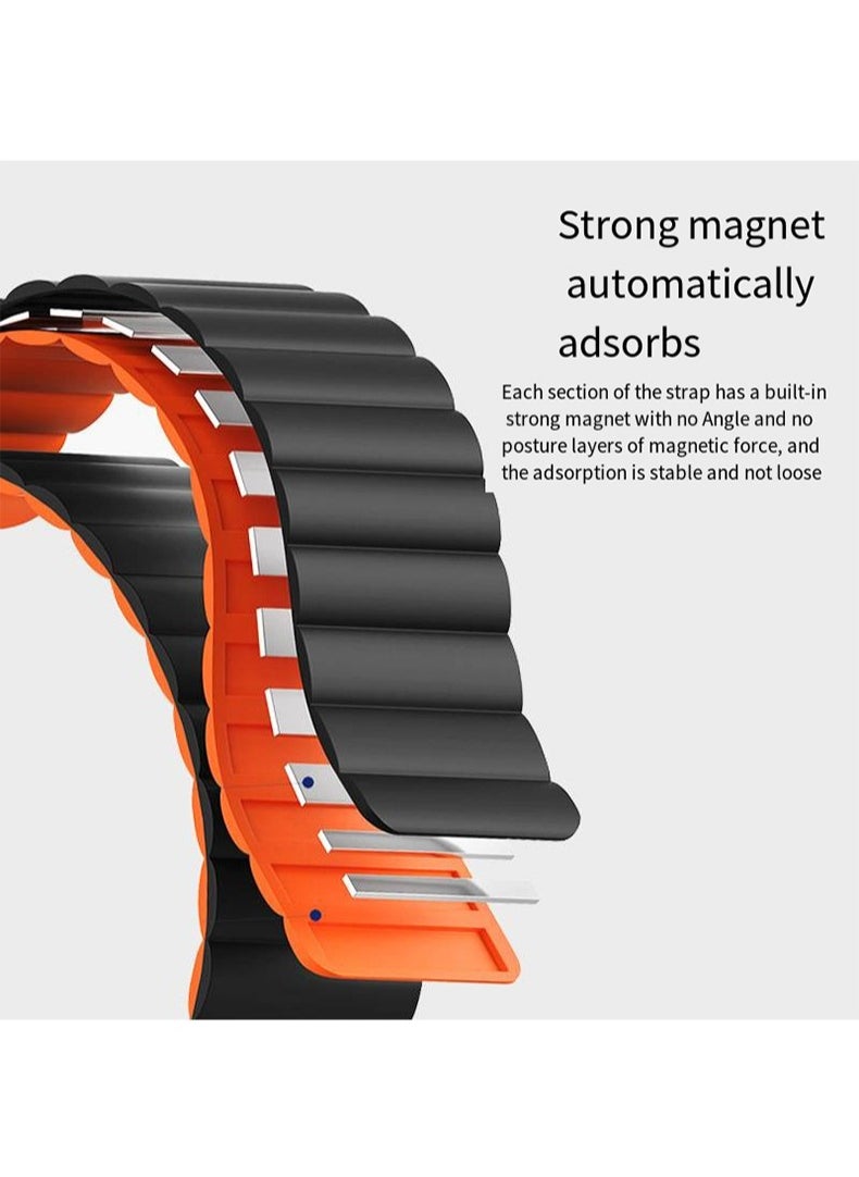 Generic - Double Side Reversible Magnetic Strap 41mm 40mm 38mm Soft Silicone Loop Strap For iWatch Series Ultra/8/7/SE/6/5/4/3/2/1 Black/Orange - Image 1
