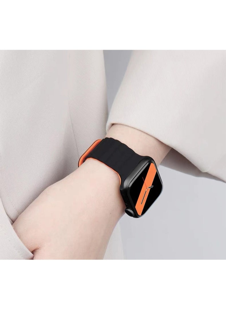 Generic - Double Side Reversible Magnetic Strap 41mm 40mm 38mm Soft Silicone Loop Strap For iWatch Series Ultra/8/7/SE/6/5/4/3/2/1 Black/Orange - Image 1