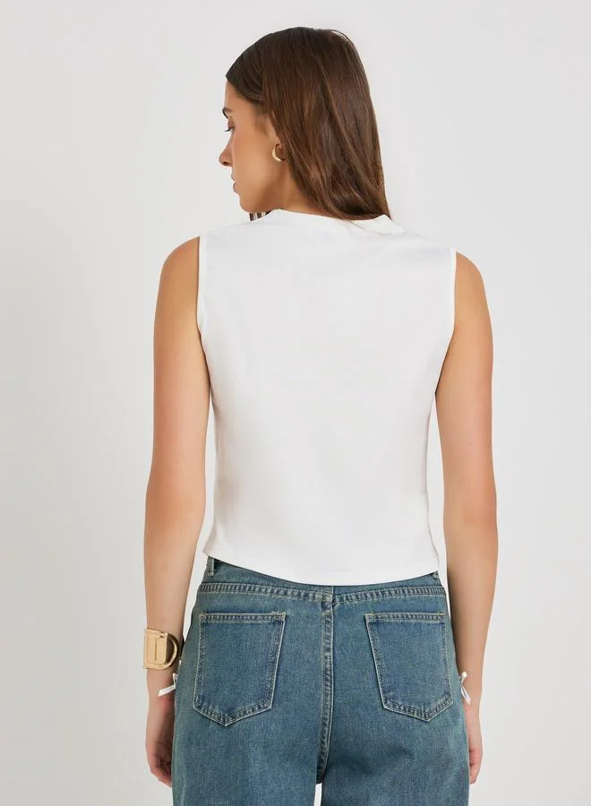 Take Two Take Two Solid Sleeveless Top with Button Detail