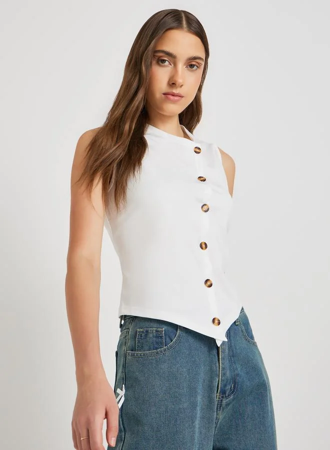 Take Two Take Two Solid Sleeveless Top with Button Detail