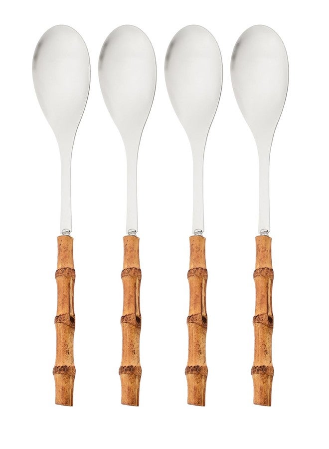 Snplowum 4PCS Serving Spoon, 18/10 Stianless Steel Silver Resuable Serving Utensils With Bamboo Handle, Buffet Banquet Dinner Spoons, 10-inch - Image 1