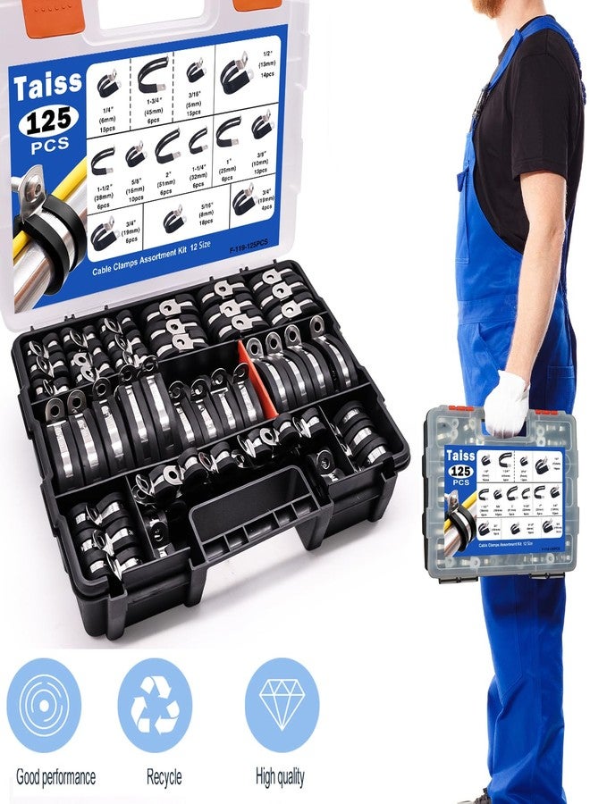 Taiss 125PCS Cable Clamps Assortment Kit 12 Sizes 3/16" 1/4" 5/16" 3/8" 1/2" 5/8" 3/4" 1" 1-1/4" 1-1/2" 1-3/4" 2" Wire Clamps,304 Stainless Steel Rubber Cushion Pipe Clamps,With Portable Handheld Box - Image 3