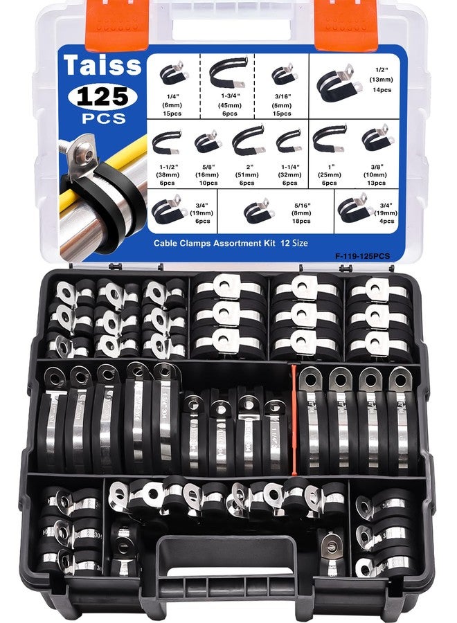 Taiss 125PCS Cable Clamps Assortment Kit 12 Sizes 3/16" 1/4" 5/16" 3/8" 1/2" 5/8" 3/4" 1" 1-1/4" 1-1/2" 1-3/4" 2" Wire Clamps,304 Stainless Steel Rubber Cushion Pipe Clamps,With Portable Handheld Box - Image 5