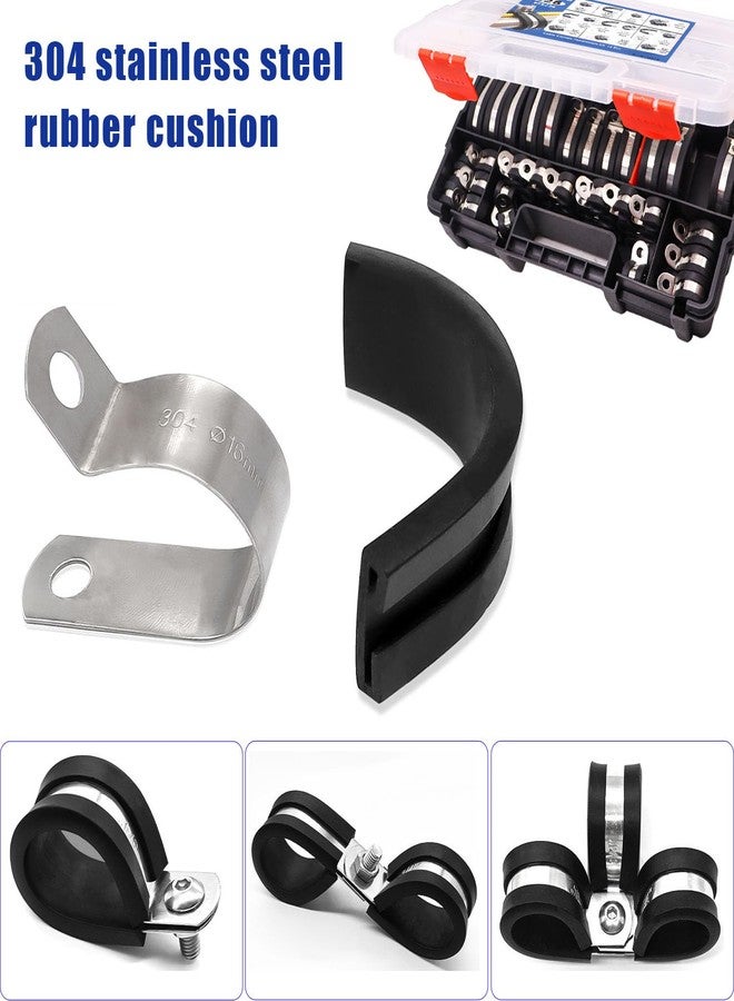 Taiss 125PCS Cable Clamps Assortment Kit 12 Sizes 3/16" 1/4" 5/16" 3/8" 1/2" 5/8" 3/4" 1" 1-1/4" 1-1/2" 1-3/4" 2" Wire Clamps,304 Stainless Steel Rubber Cushion Pipe Clamps,With Portable Handheld Box - Image 4