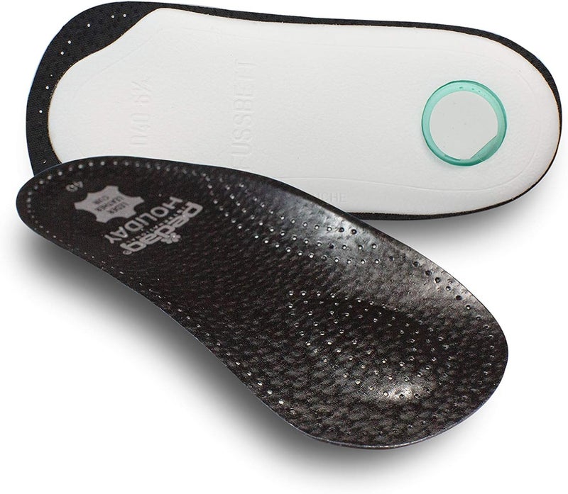 pedag HOLIDAY Orthotic Inserts - 3/4 Length, Thin Leather, Ultra Light, Semi-Rigid Shoe Insoles with Metatarsal Pad & Heel Cushion, Black, US W10/ M7 - Image 1