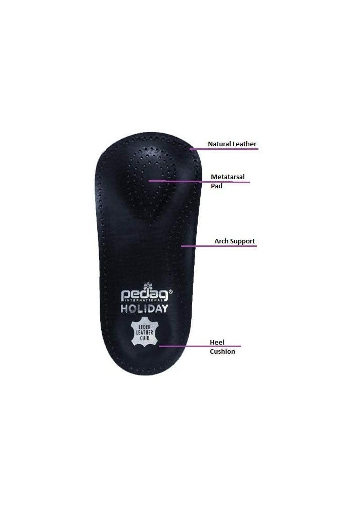 pedag HOLIDAY Orthotic Inserts - 3/4 Length, Thin Leather, Ultra Light, Semi-Rigid Shoe Insoles with Metatarsal Pad & Heel Cushion, Black, US W10/ M7 - Image 5
