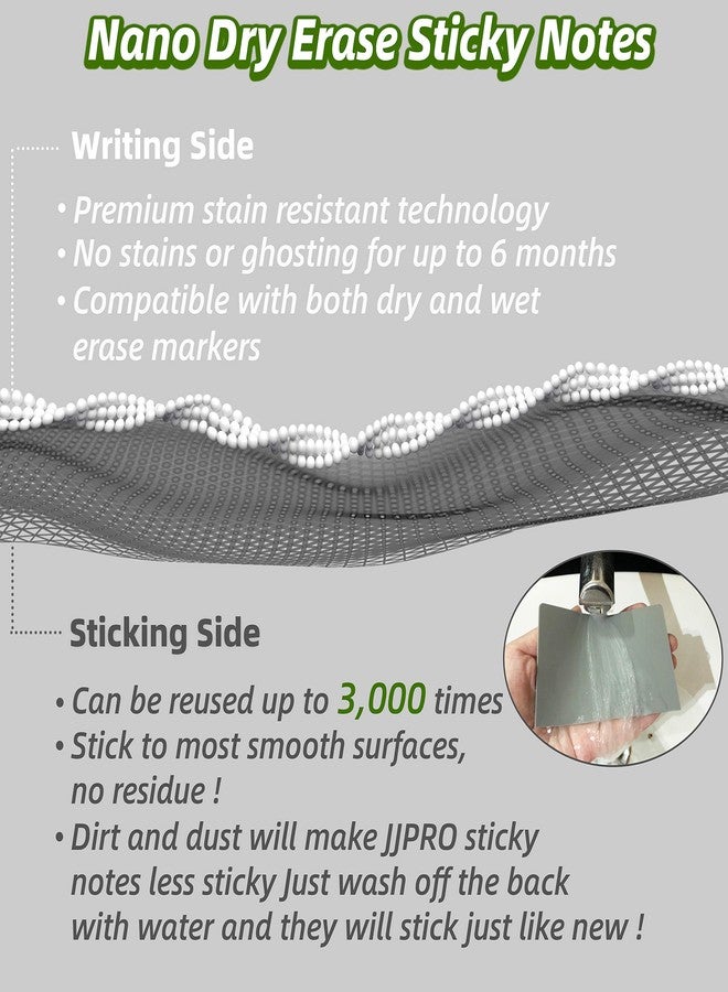 JJPRO Dry Erase Sticky Notes. Reusable Whiteboard Stickers 4"x2.5" 12 Pack. Suitable for All Smooth Surface. Great for Labels, Lists, Reminders and Decals. Washable, Removable - Image 2