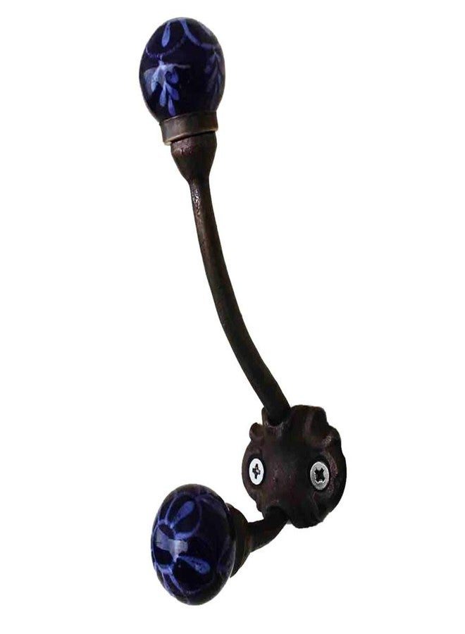 Indian-Shelf IndianShelf Ceramic Heavy Duty Decorative Double Wall Hooks for Hanging Coats, Jackets, Leash, Hat, Towel, Backpack, Purse, Handbag Online[Blue] - Image 1