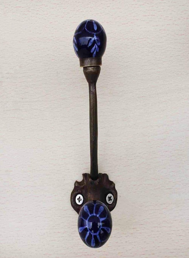 Indian-Shelf IndianShelf Ceramic Heavy Duty Decorative Double Wall Hooks for Hanging Coats, Jackets, Leash, Hat, Towel, Backpack, Purse, Handbag Online[Blue] - Image 2