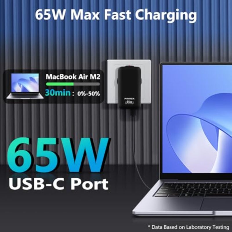 شاحن بينريك USB متوافق مع الساعات الذكية، منفذين، قاعدة شحن سريع بقوة 65 واط مع كابل تايب سي بقوة 100 واط - Image 5