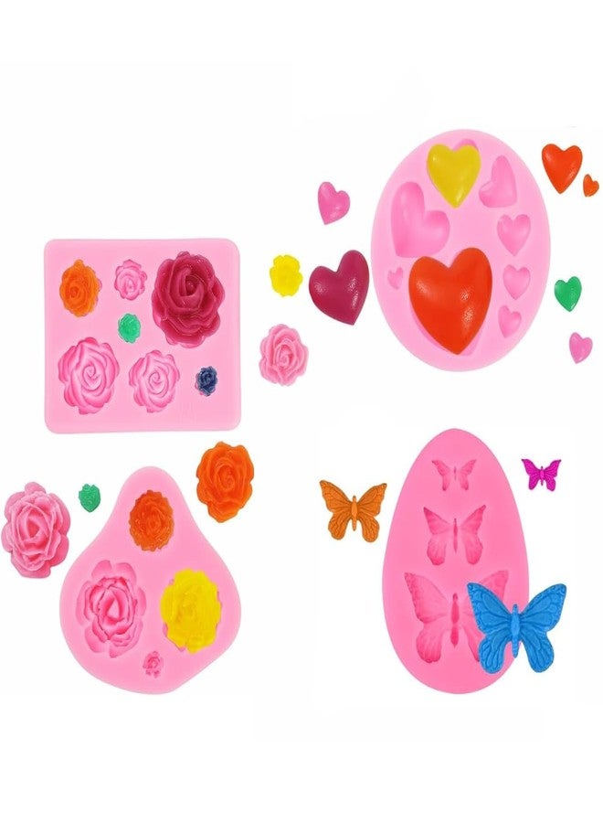 Skytail 4Pcs Fondant Cake Molds Rose Flower Butterfly Heart Shapes Baking DIY Chocolate Candy Sugarcraft Cake Decoration Cupcake Topper Gumpaste Polymer Clay Crafting Projects Soap Candle melt Molds - Image 1