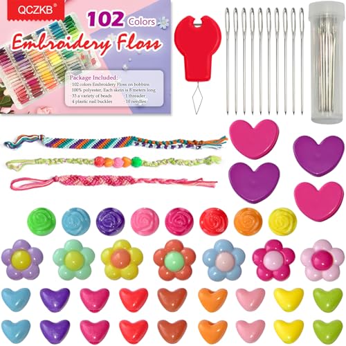 QCZKB Friendship Bracelet String 102 Skeins Fashionable Rainbow Color Embroidery Floss Cross Stitch Embroidery Thread Bracelet Yarn, Craft Floss with Beads，Tool kit - Image 2