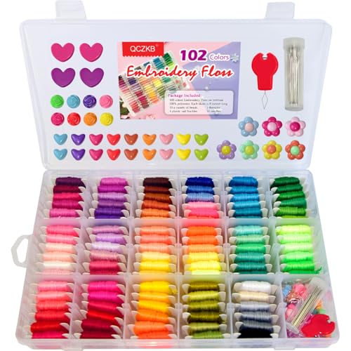 QCZKB Friendship Bracelet String 102 Skeins Fashionable Rainbow Color Embroidery Floss Cross Stitch Embroidery Thread Bracelet Yarn, Craft Floss with Beads，Tool kit - Image 1