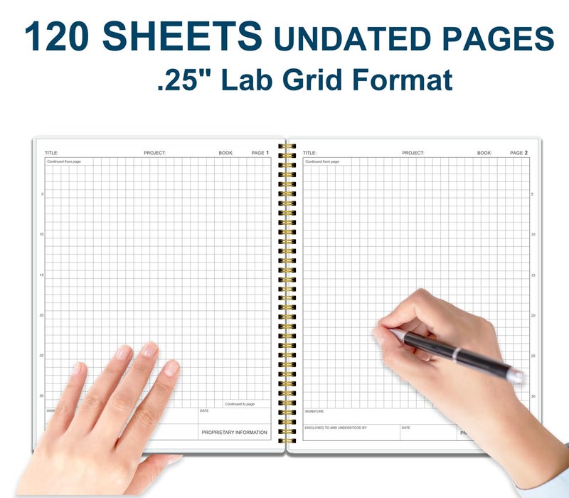Tuun Fuplan Lab Notebook/Laboratory Notebook - (.25" Grid Format), Laboratory Notebook Quad Ruled Science Lab Book for Chemistry, Physics, 8" x 10", Spiral Bound, Flexible Cover, Blue - Image 2