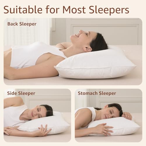 AIKOFUL Luxury Feathers Down Pillow King Size, Hotel Quality Fluffy Bed Pillow, Soft Pillow for Sleeping, Organic Cotton Cover(20x36”, Pack of 1) - Image 3