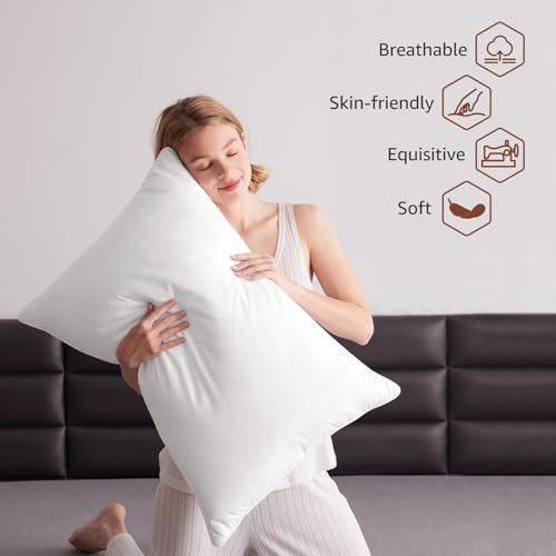 AIKOFUL Luxury Feathers Down Pillow King Size, Hotel Quality Fluffy Bed Pillow, Soft Pillow for Sleeping, Organic Cotton Cover(20x36”, Pack of 1) - Image 2